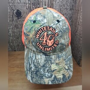 Whiterails Unlimited 40th  Orange Mesh Camo Adjustable Baseball Cap Hat OSFA
